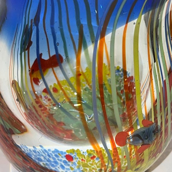 Heavy thick Art Glass Blown Tropical Fish Aquarium Vase Murano Style - Picture 16 of 16